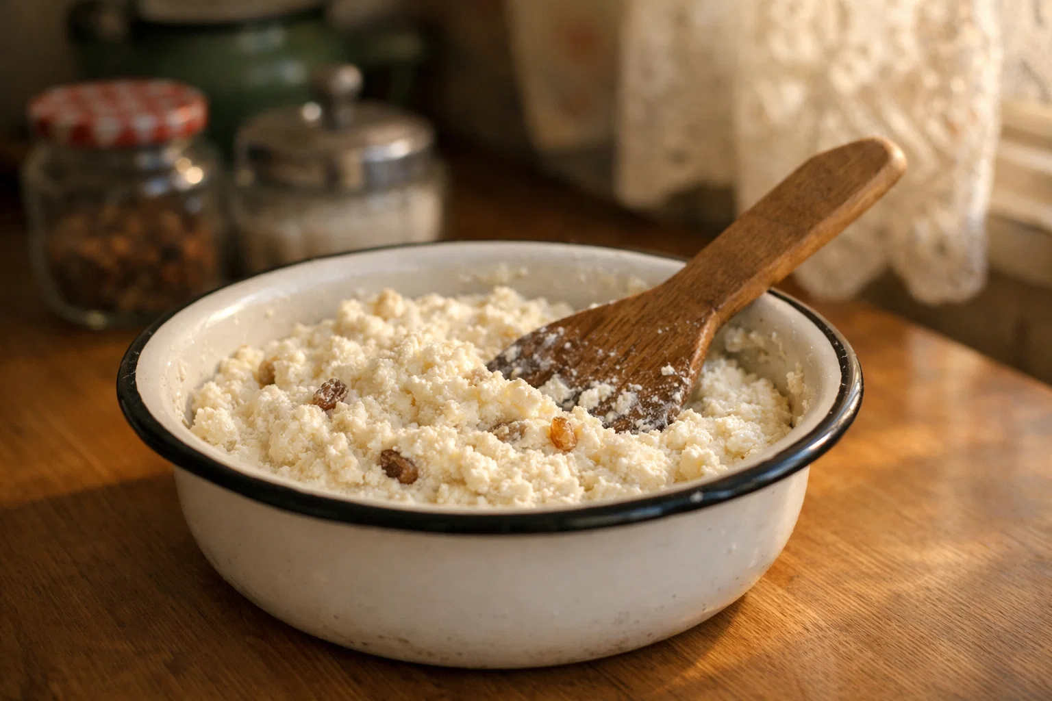 Творожная смесь с изюмом для запеканки в тарелке