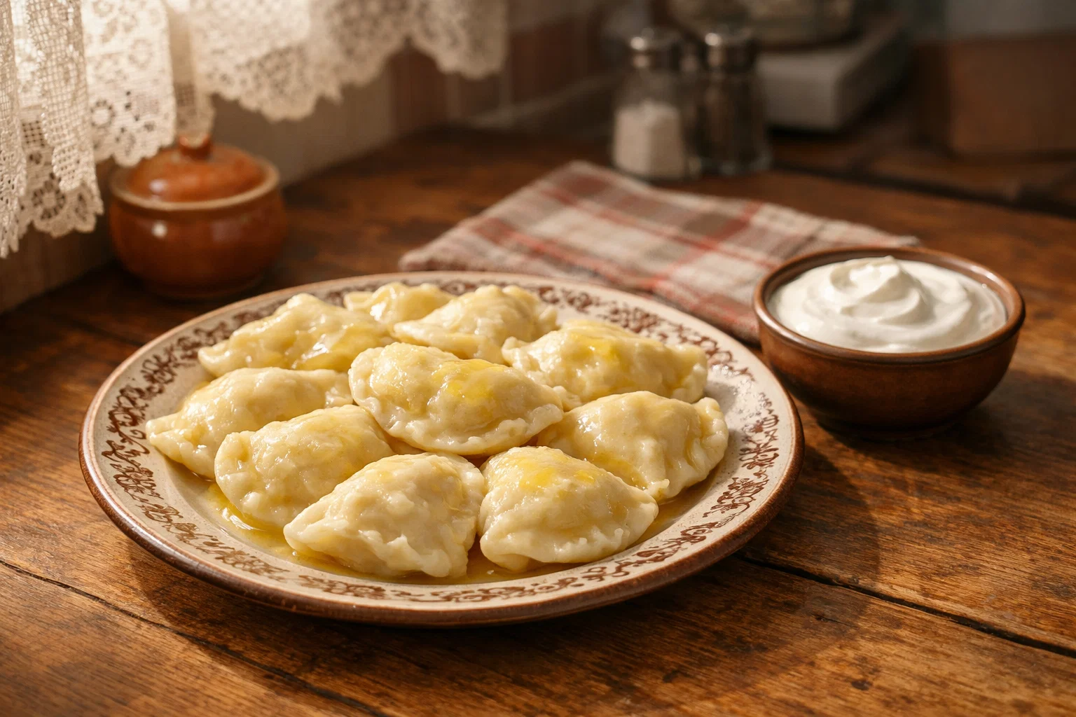 Вареники с творогом на тарелке