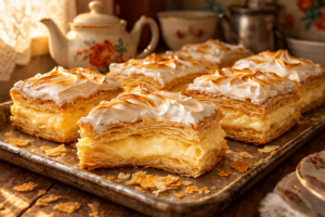 Пирожное «Наполеон» с заварным кремом и белковой глазурью