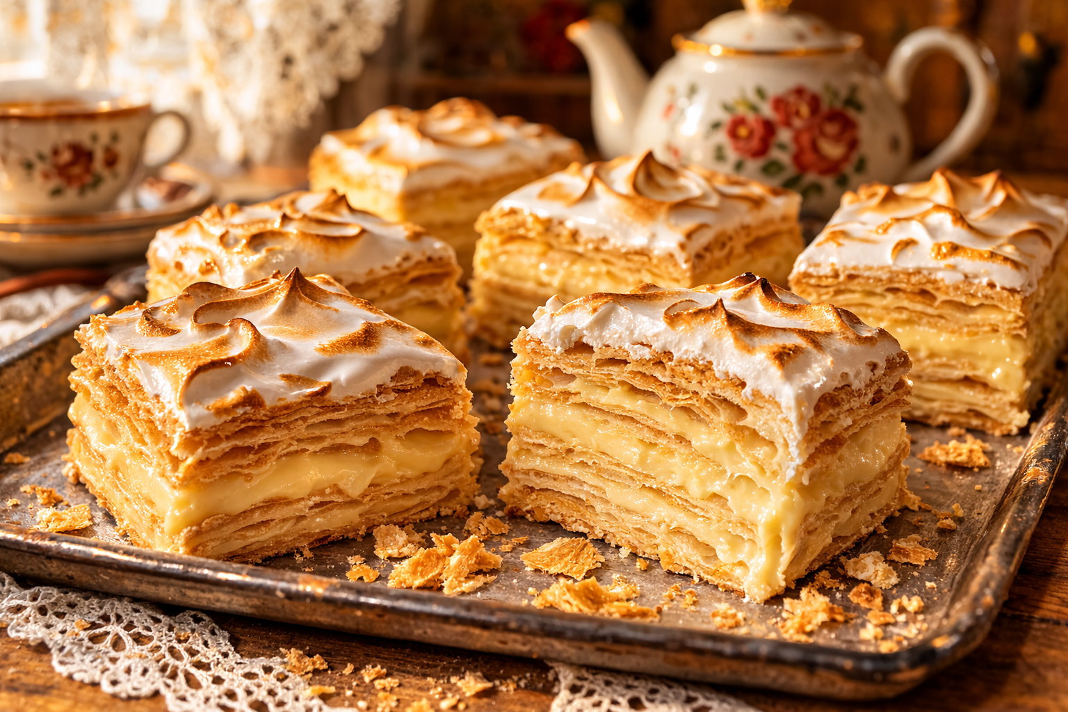 Пирожное «Наполеон» с заварным кремом и белковой глазурью