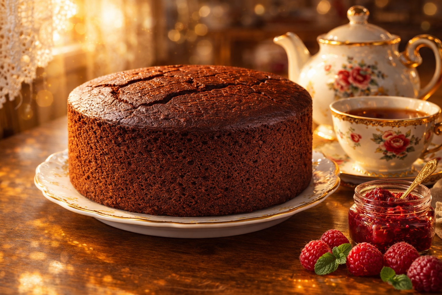 Готовый корж шоколадного пирога на противне после выпечки