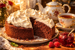 Шоколадный пирог со взбитыми сливками на скорую руку