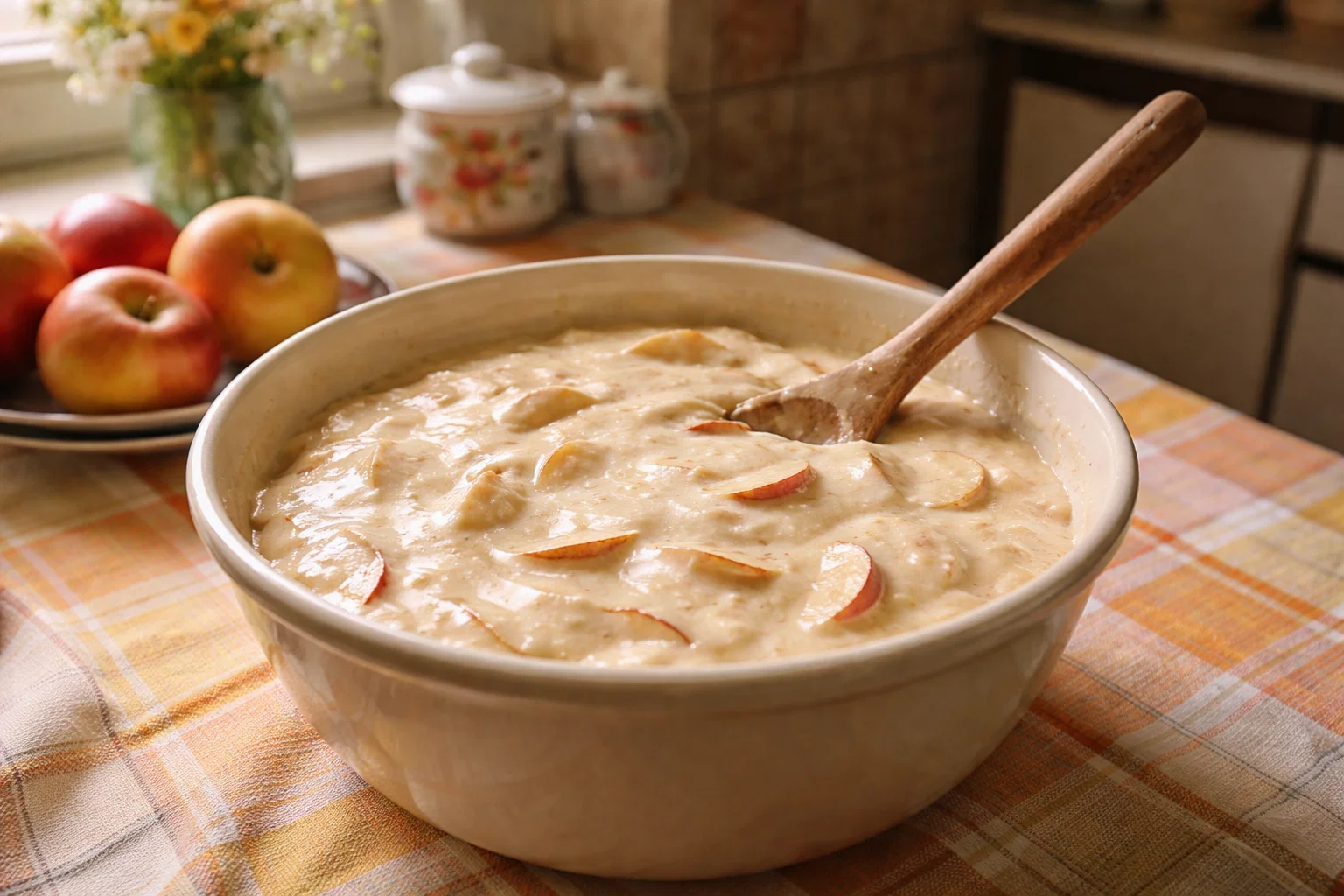 Оладьи с яблоками на дрожжах — рецепт быстрого завтрака