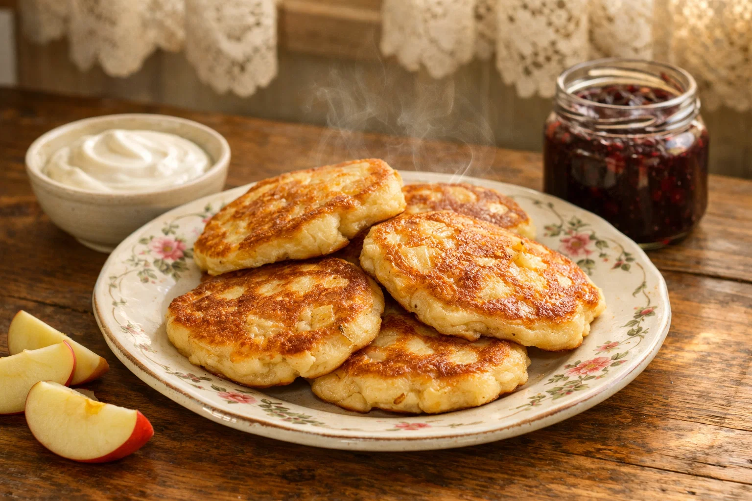 Оладьи с яблоками на дрожжах — рецепт быстрого завтрака