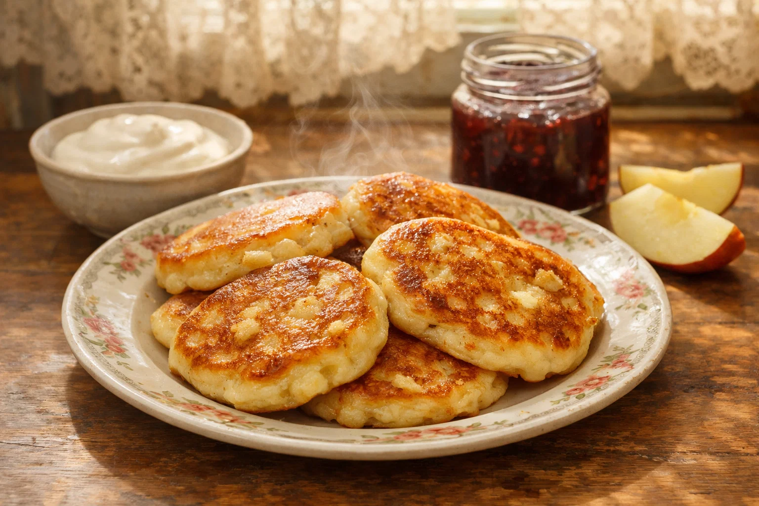 Оладьи с яблоками на дрожжах — рецепт быстрого завтрака