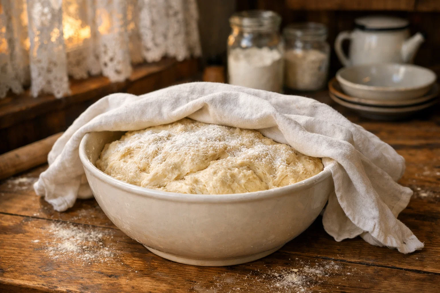 Дрожжевое тесто для пасхального кулича перед подъёмом