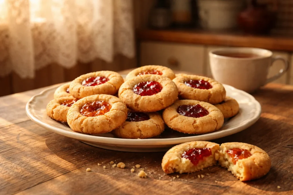 Песочное печенье на сметане с вареньем на тарелке