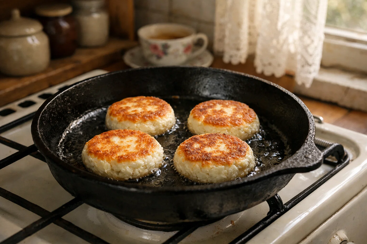 Сырники жарятся на сковороде