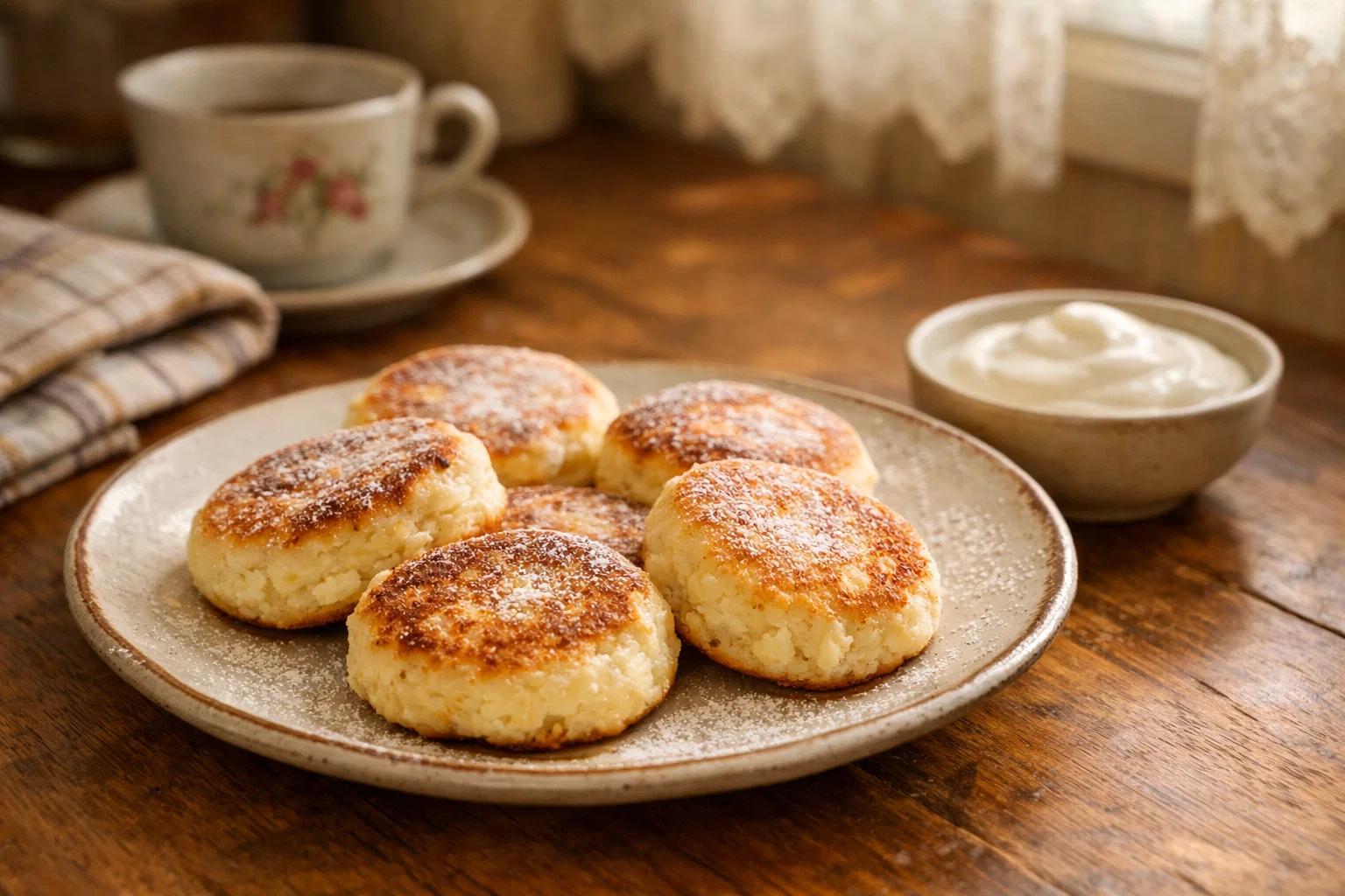 Золотистые сырники на тарелке