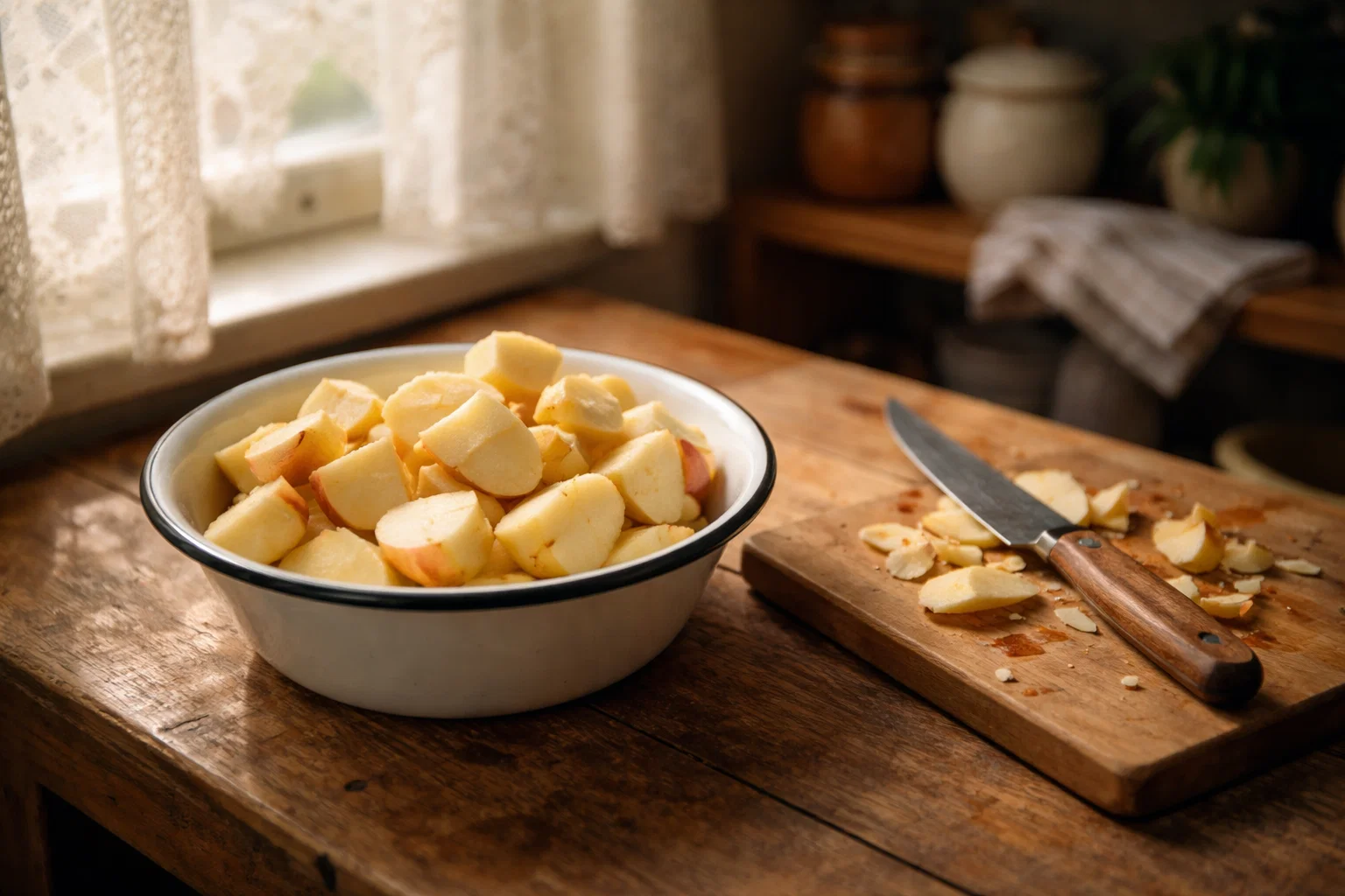нарезанные яблоки для яблочного пирога