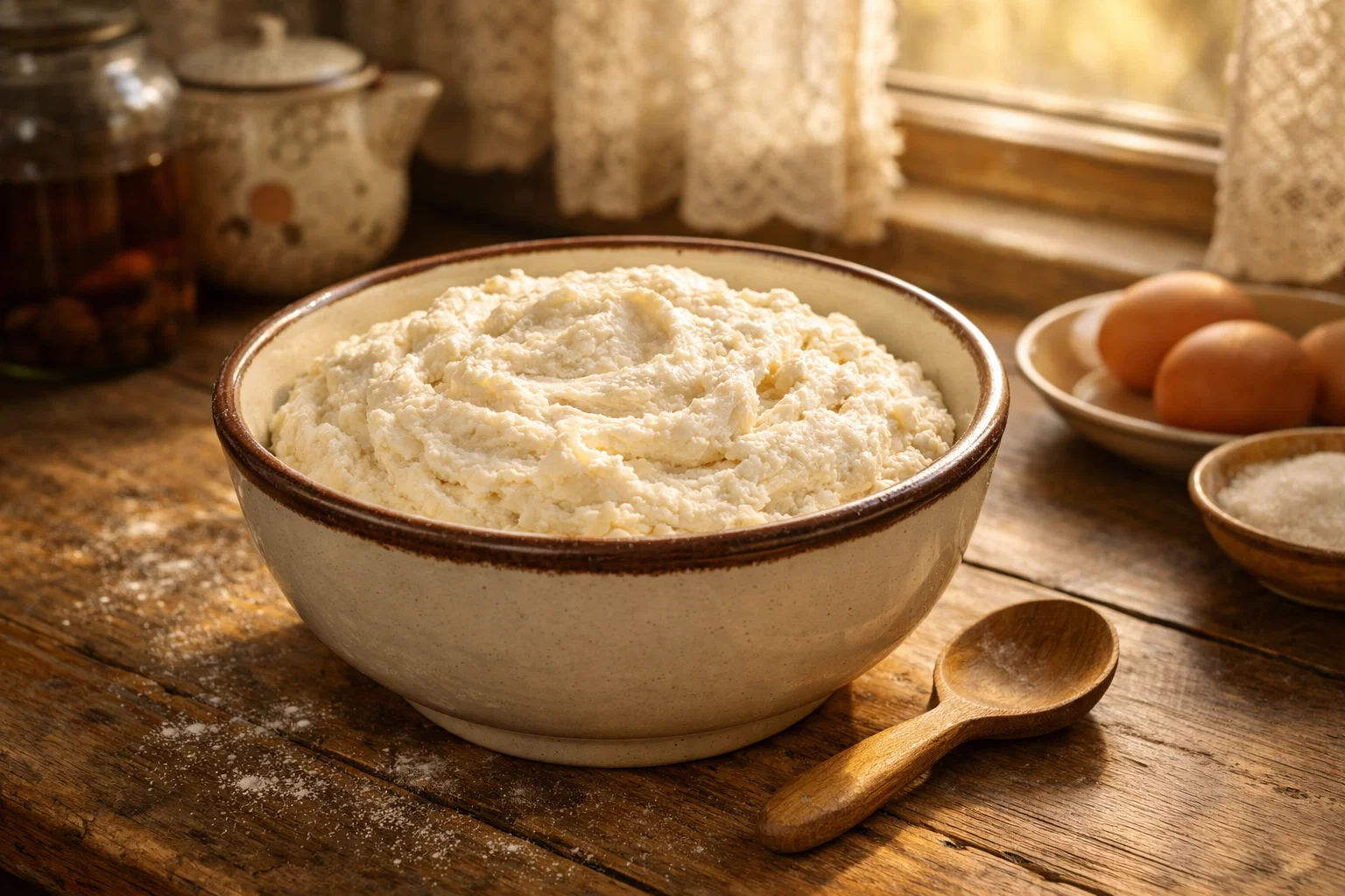 творожное тесто для ленивых вареников в миске на столе