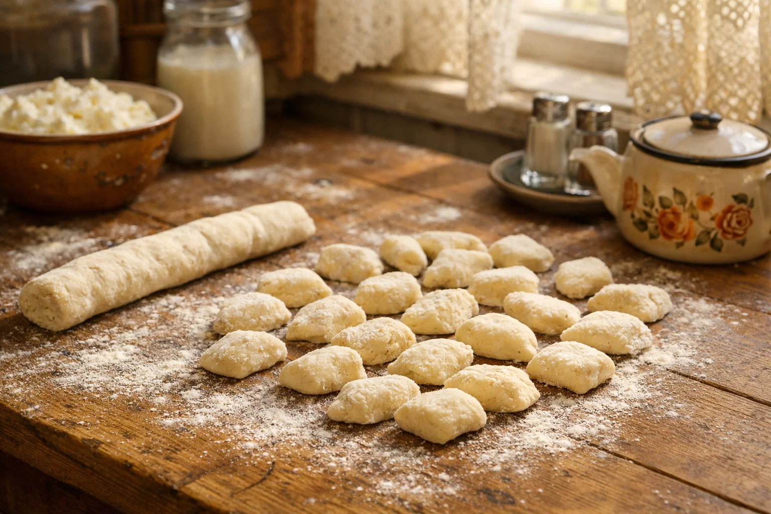 нарезанные ленивые вареники из творога перед варкой