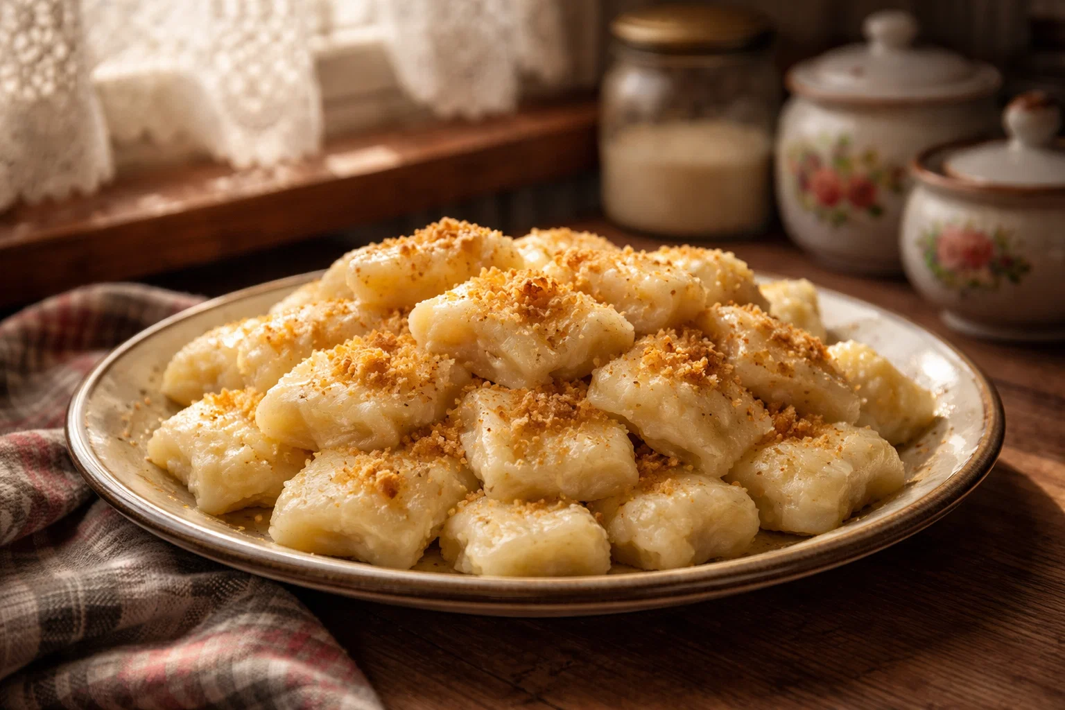 ленивые вареники из творога со сливочным маслом и сухарями