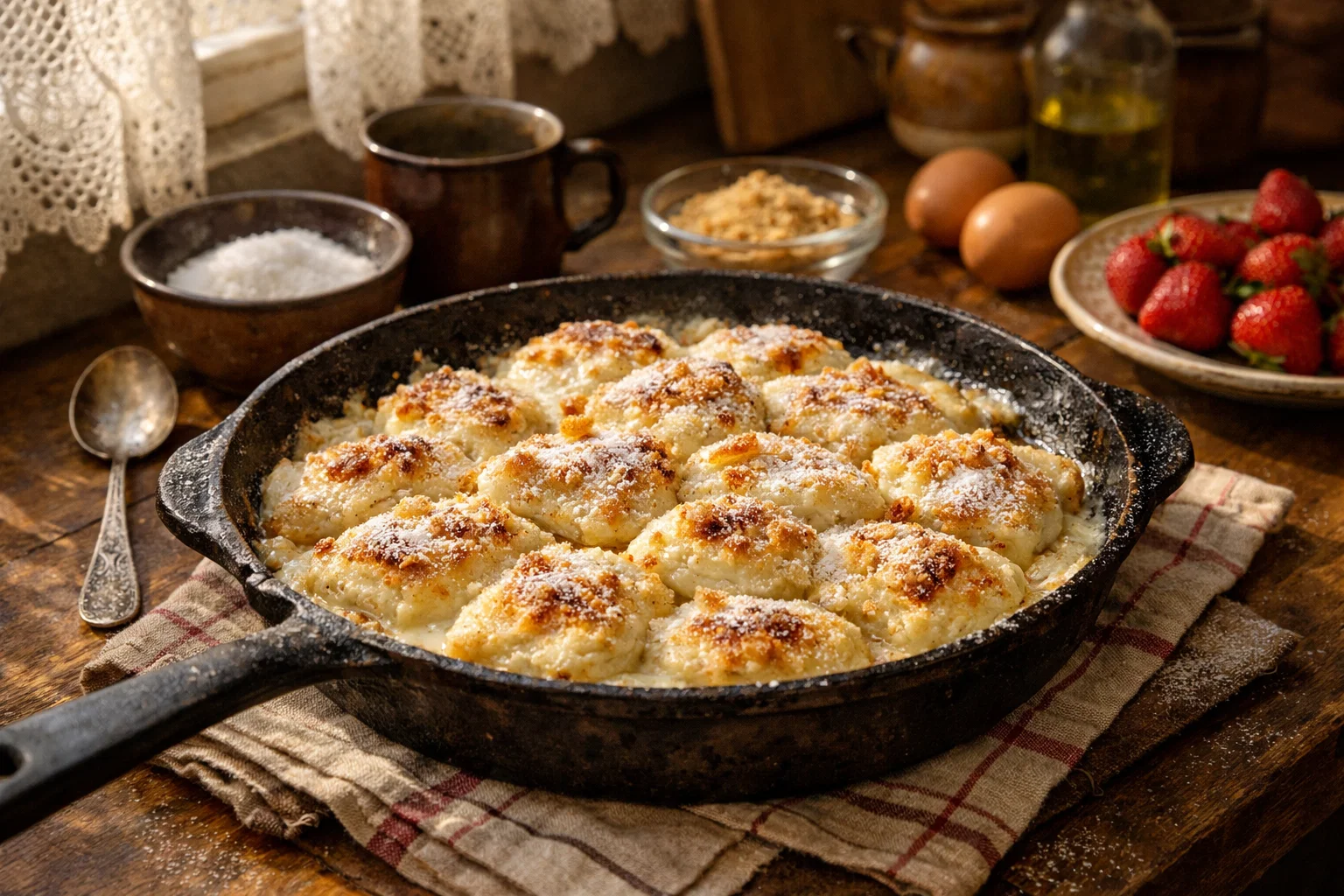 ленивые вареники из творога запечённые в сметане