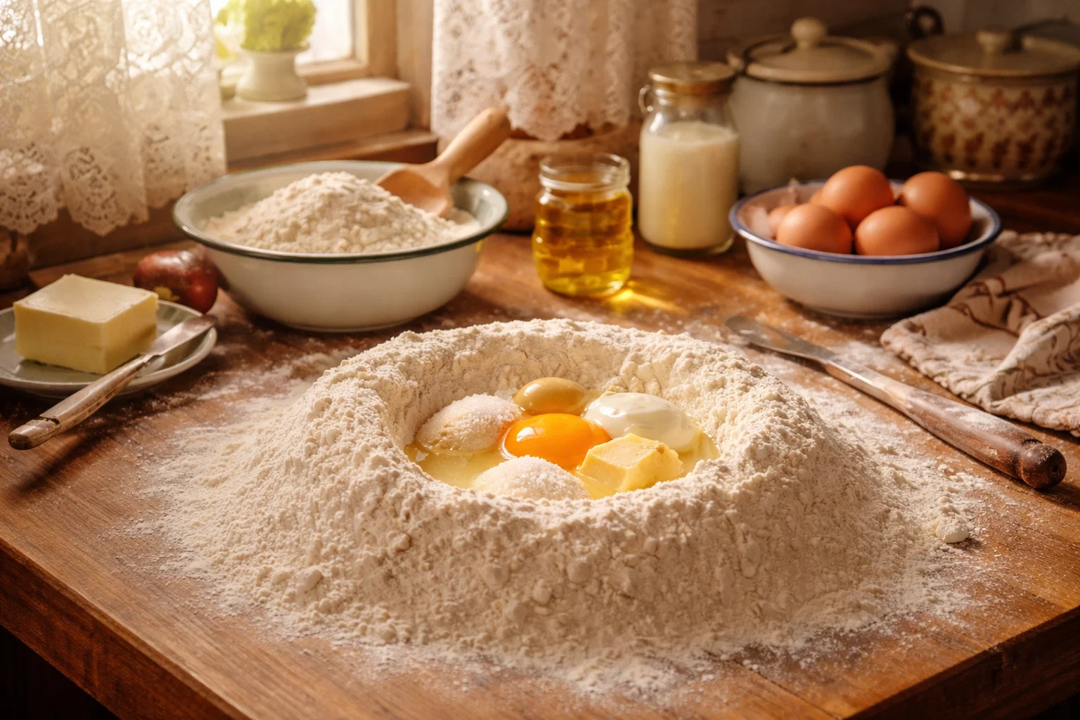 Замес теста для домашних коржиков из муки, яйца и масла