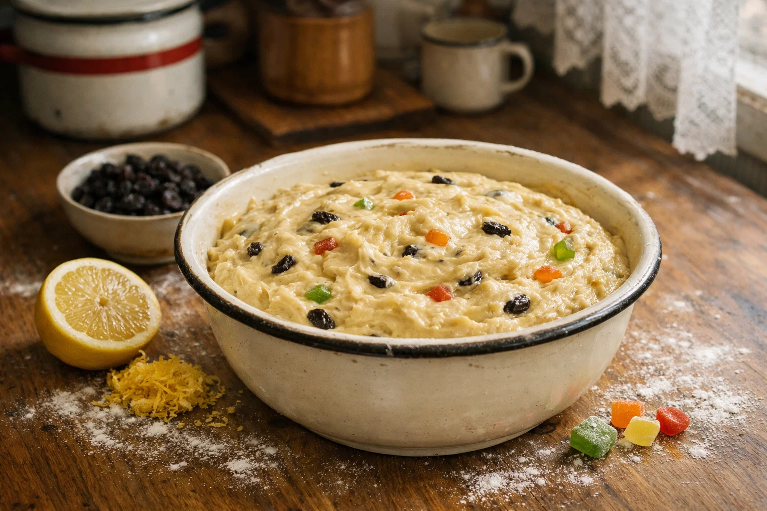 Тесто для лимонного кекса с изюмом перед выпечкой