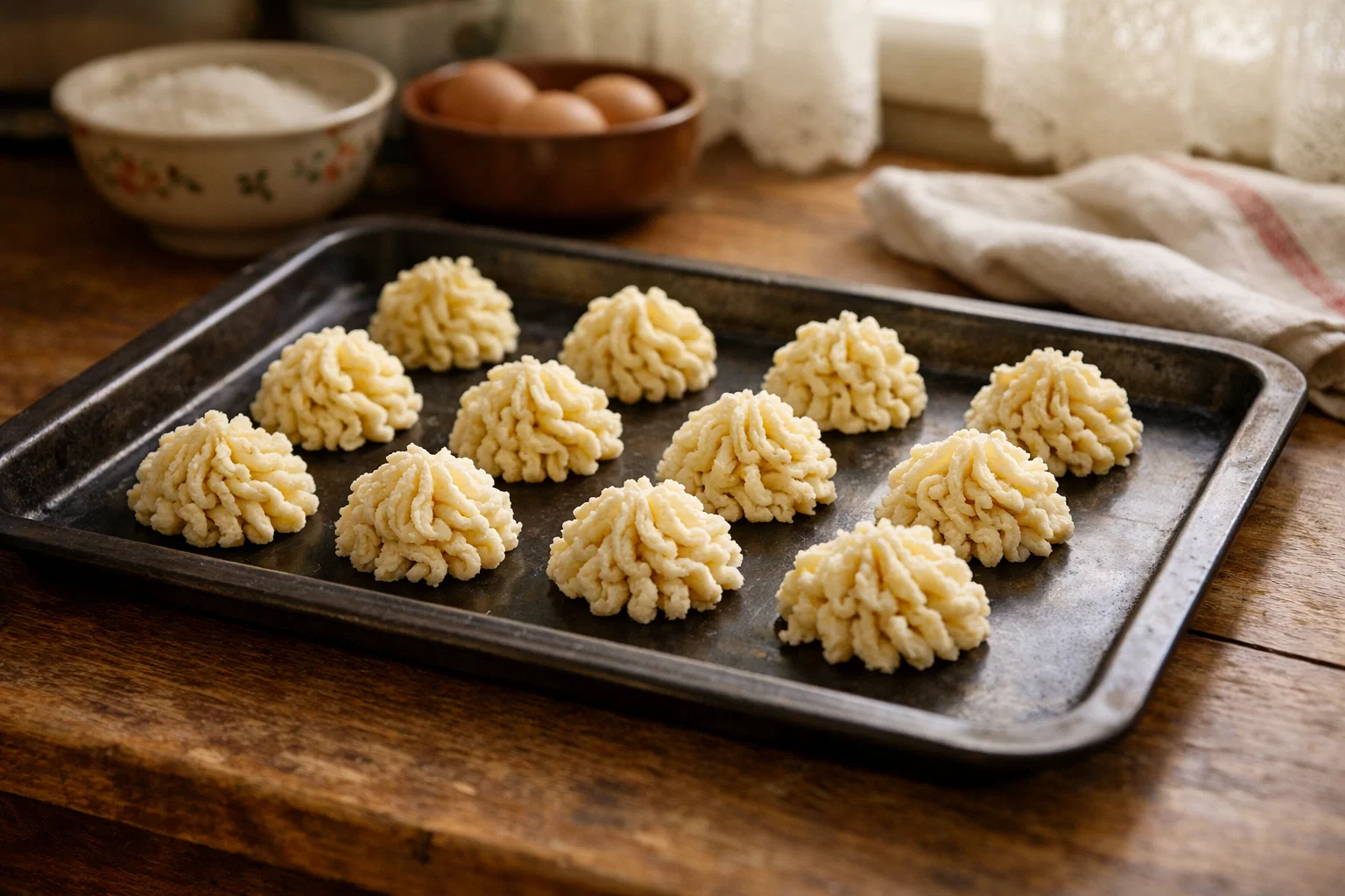 Печенье через мясорубку на противне перед выпеканием