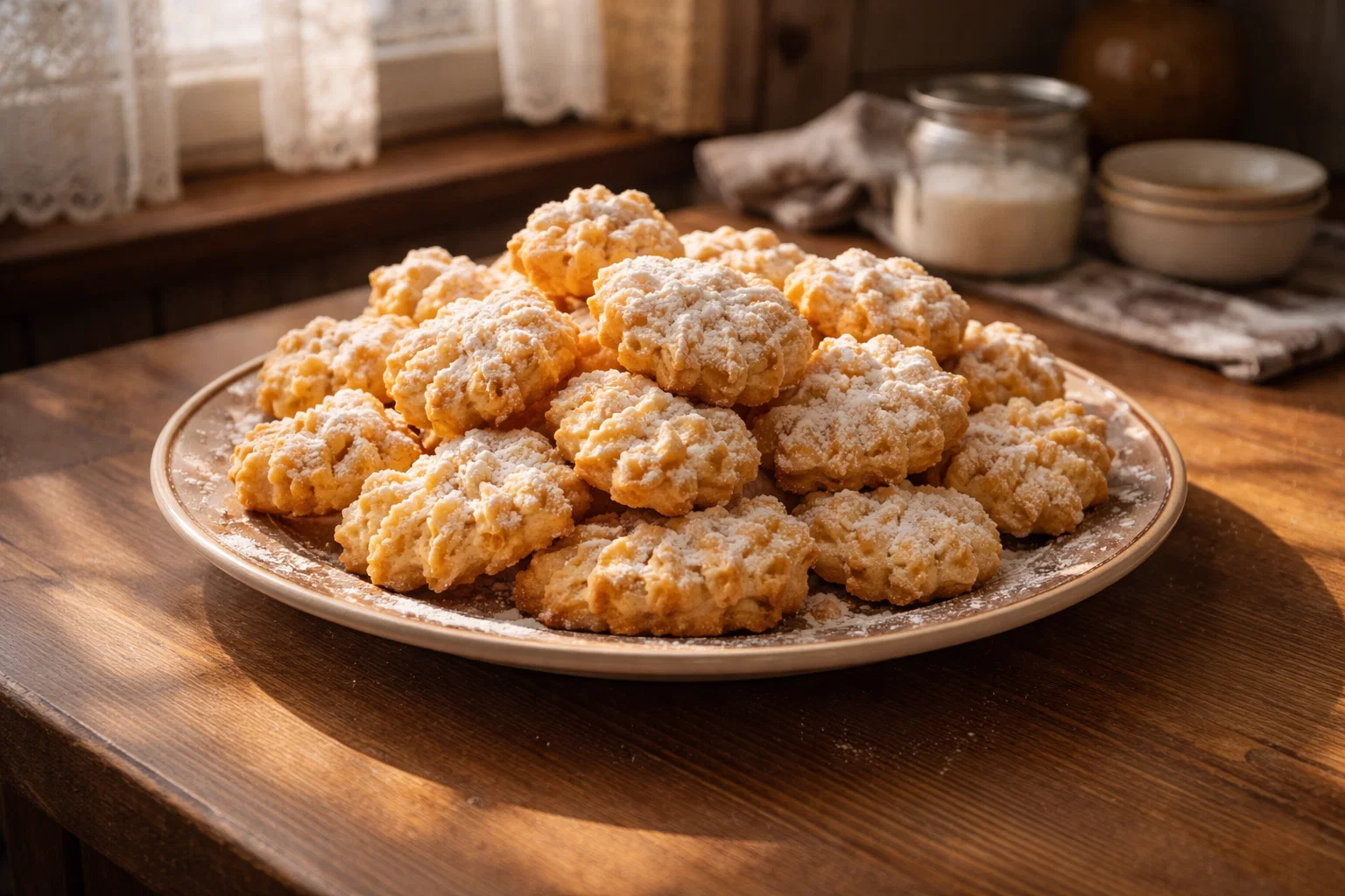 Домашнее печенье через мясорубку посыпанное сахарной пудрой