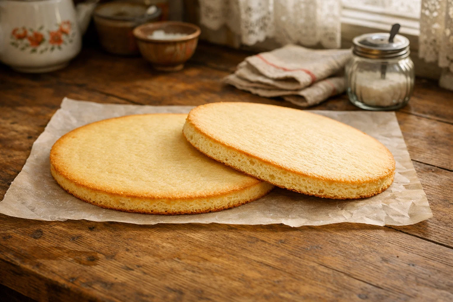 Коржи для торта Птичье молоко — два тонких бисквитных коржа на пергаменте