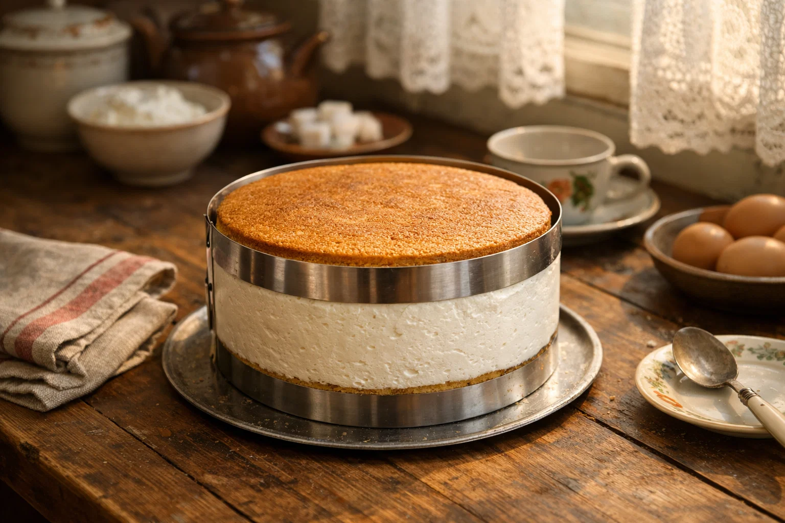 Сборка торта Птичье молоко — суфле между бисквитными коржами