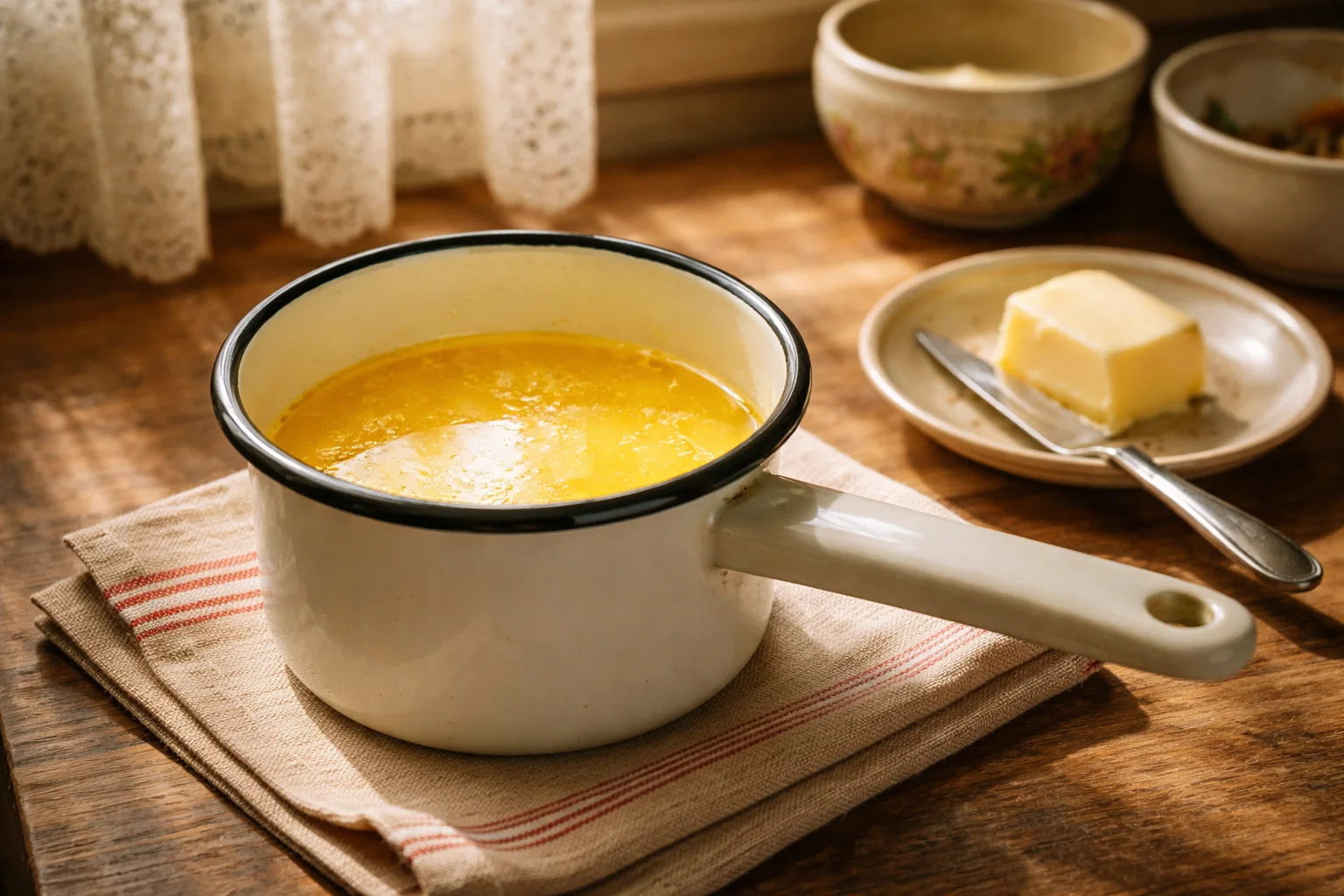 Растопленное сливочное масло для манника на кефире