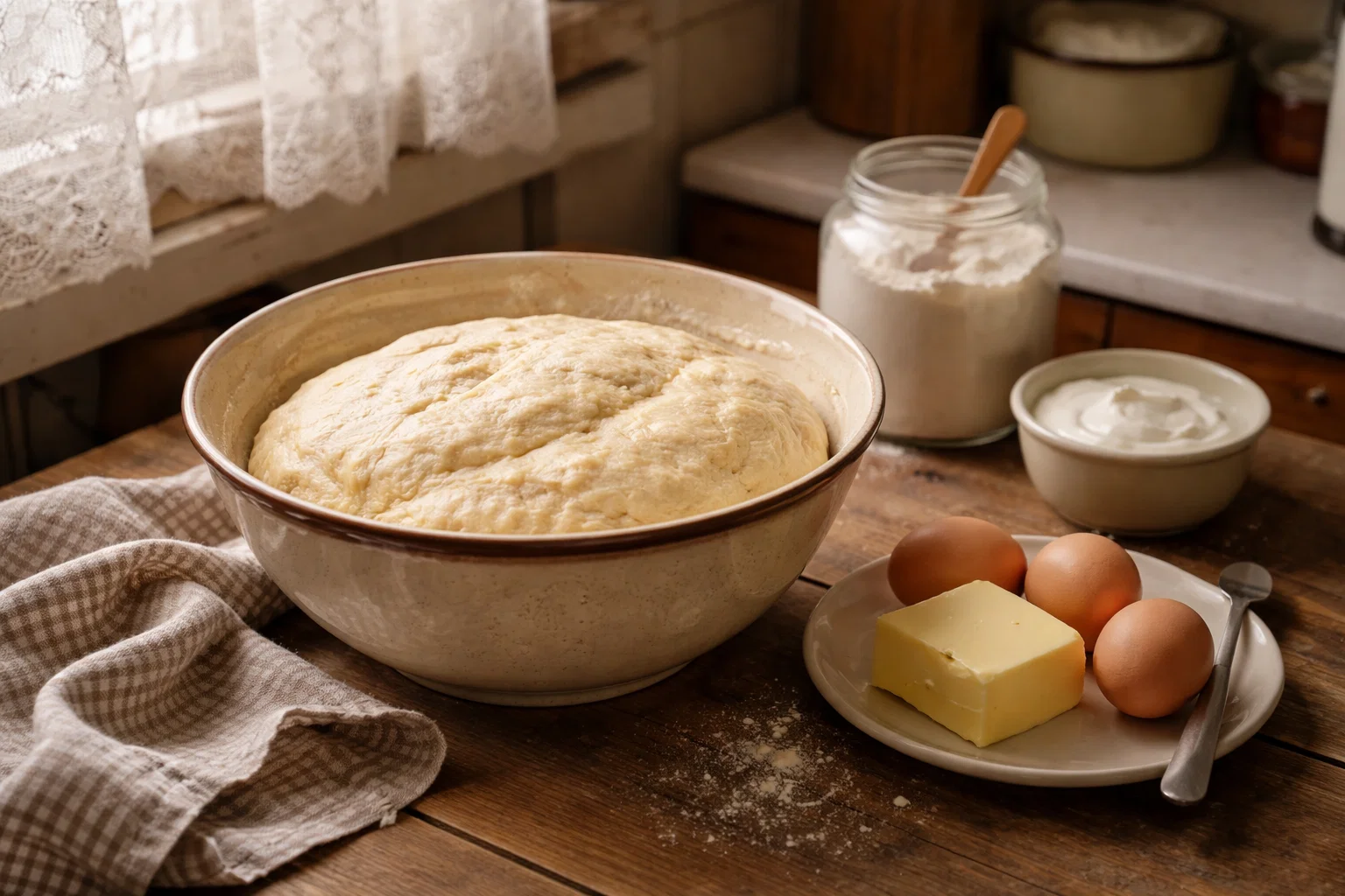 Замешивание песочного теста для пирога с клубникой