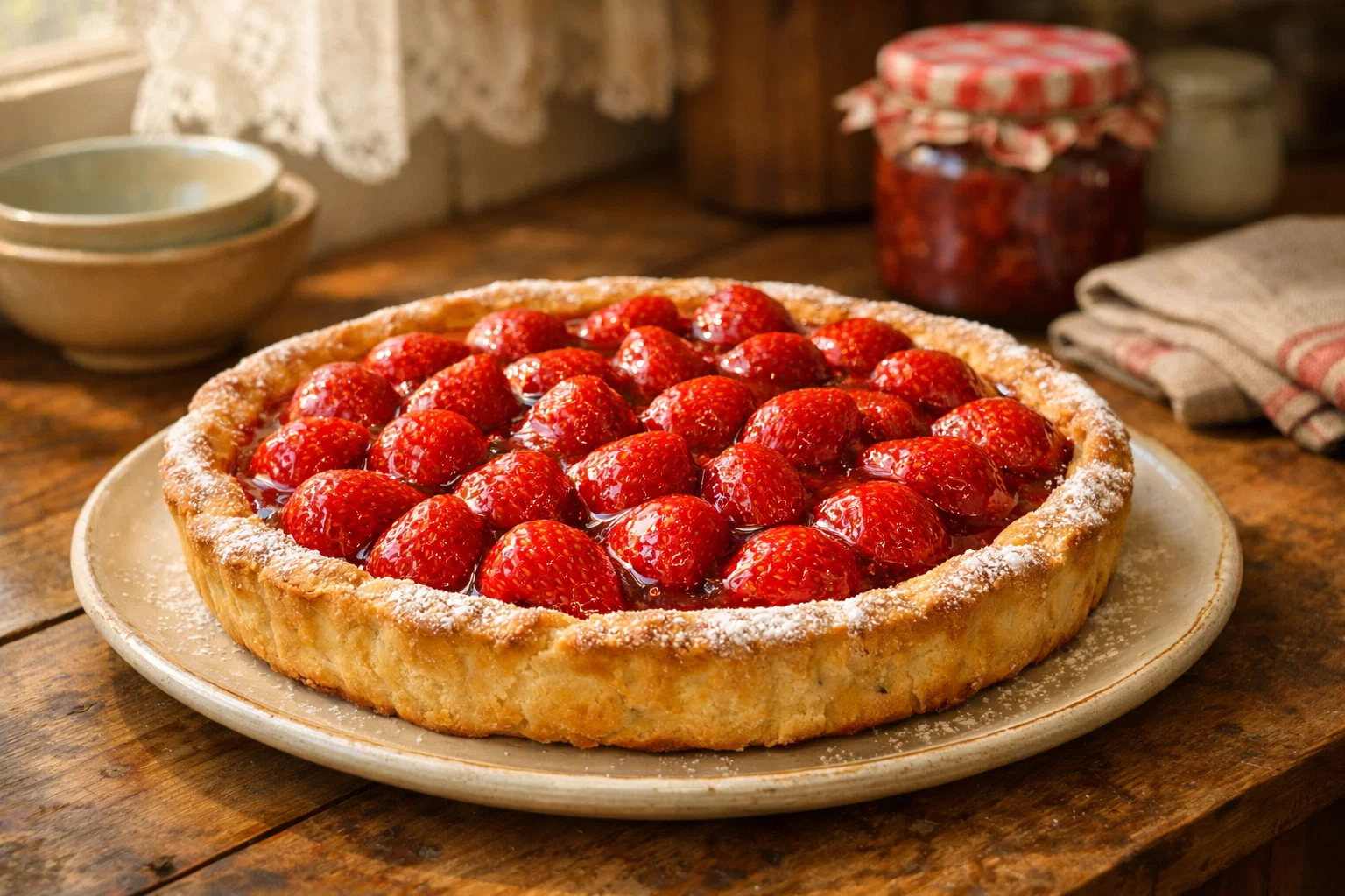 Домашний песочный пирог с клубникой и яблочным мармеладом