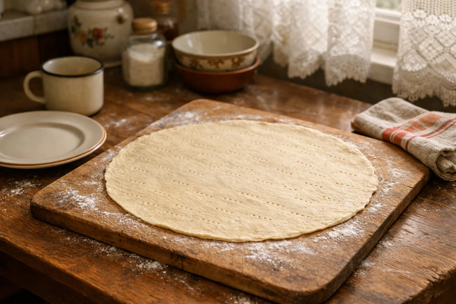 Тонкий корж теста для торта наполеон перед выпечкой