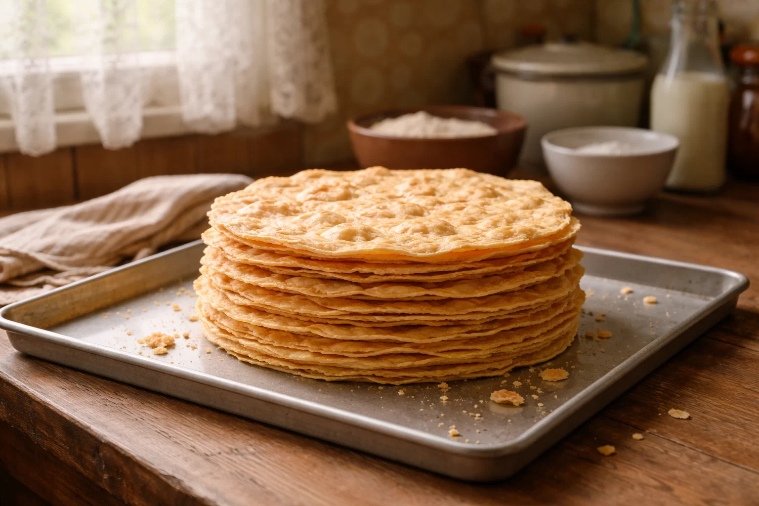 Тонкие слоеные коржи для торта наполеон после выпечки