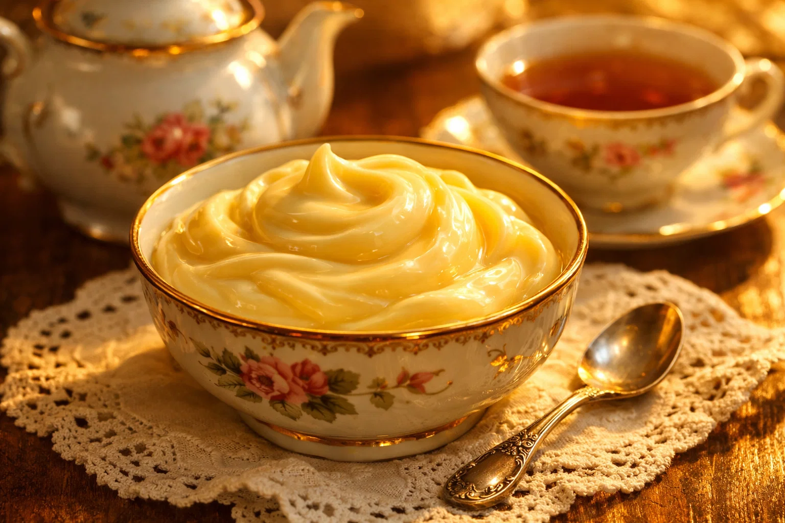 Нежный заварной крем пломбир для медовика в фарфоровой чашке