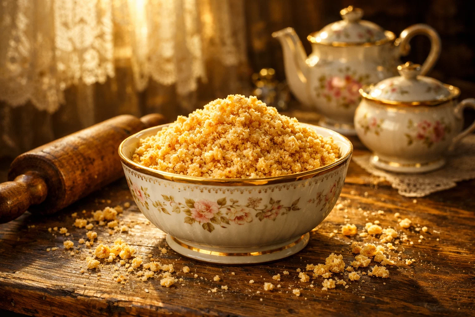 Крошка из печенья для пирожного «Картошка» в фарфоровой миске