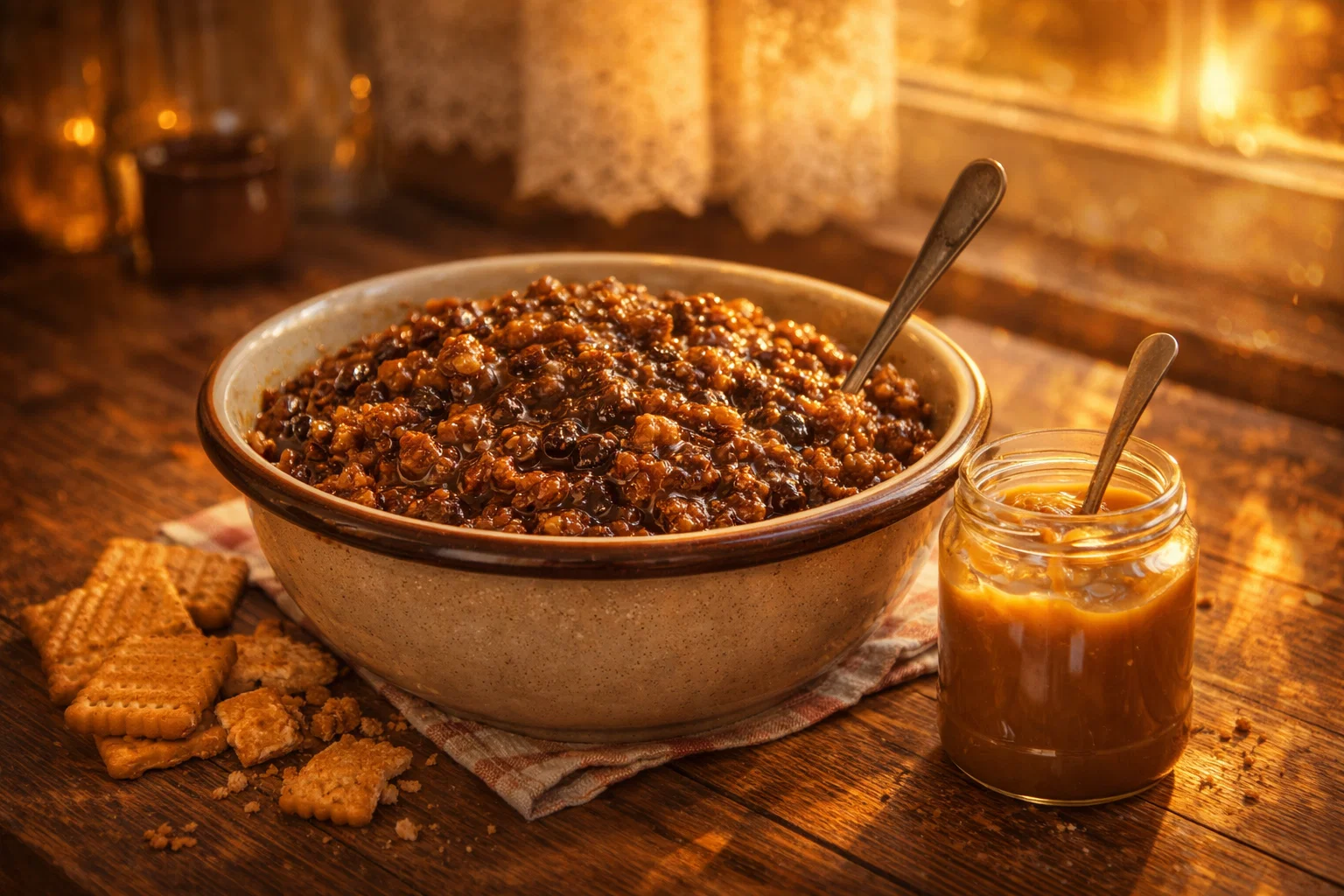 Шоколадная колбаска: густая масса из печенья и варёной сгущёнки в миске