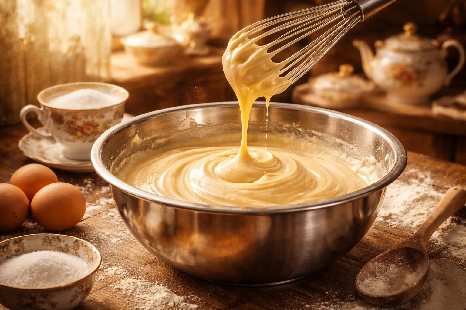 Взбитое бисквитное тесто для шарлотки с яблоками