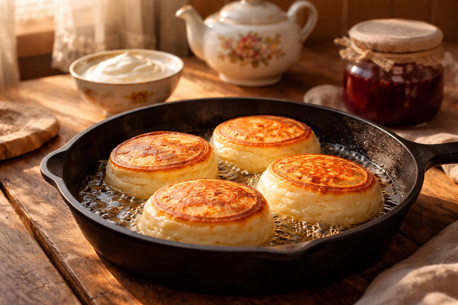 Жарка оладьев на кефире на сковороде