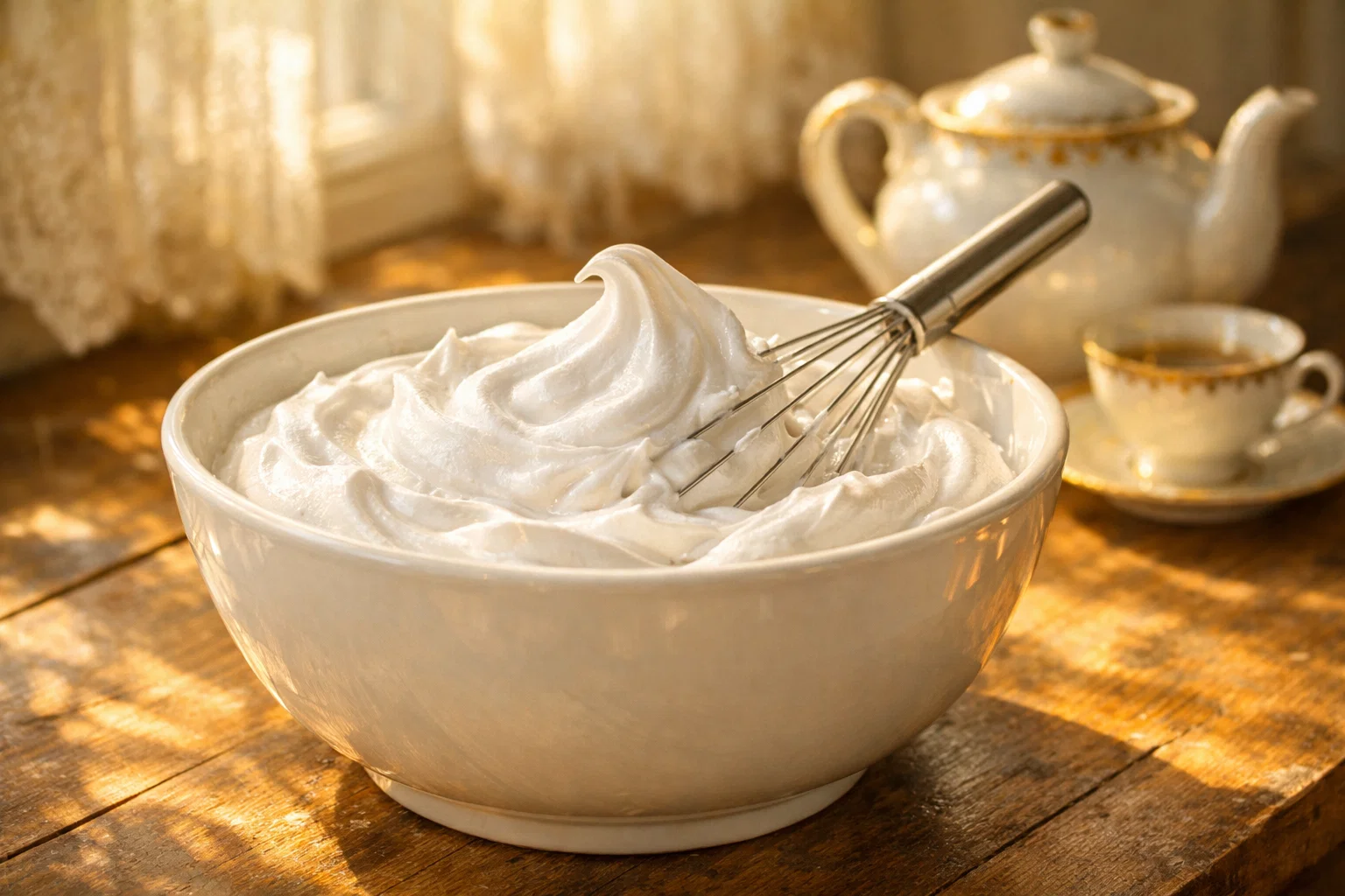 Пышная взбитая яблочно-белковая масса для зефира в миске