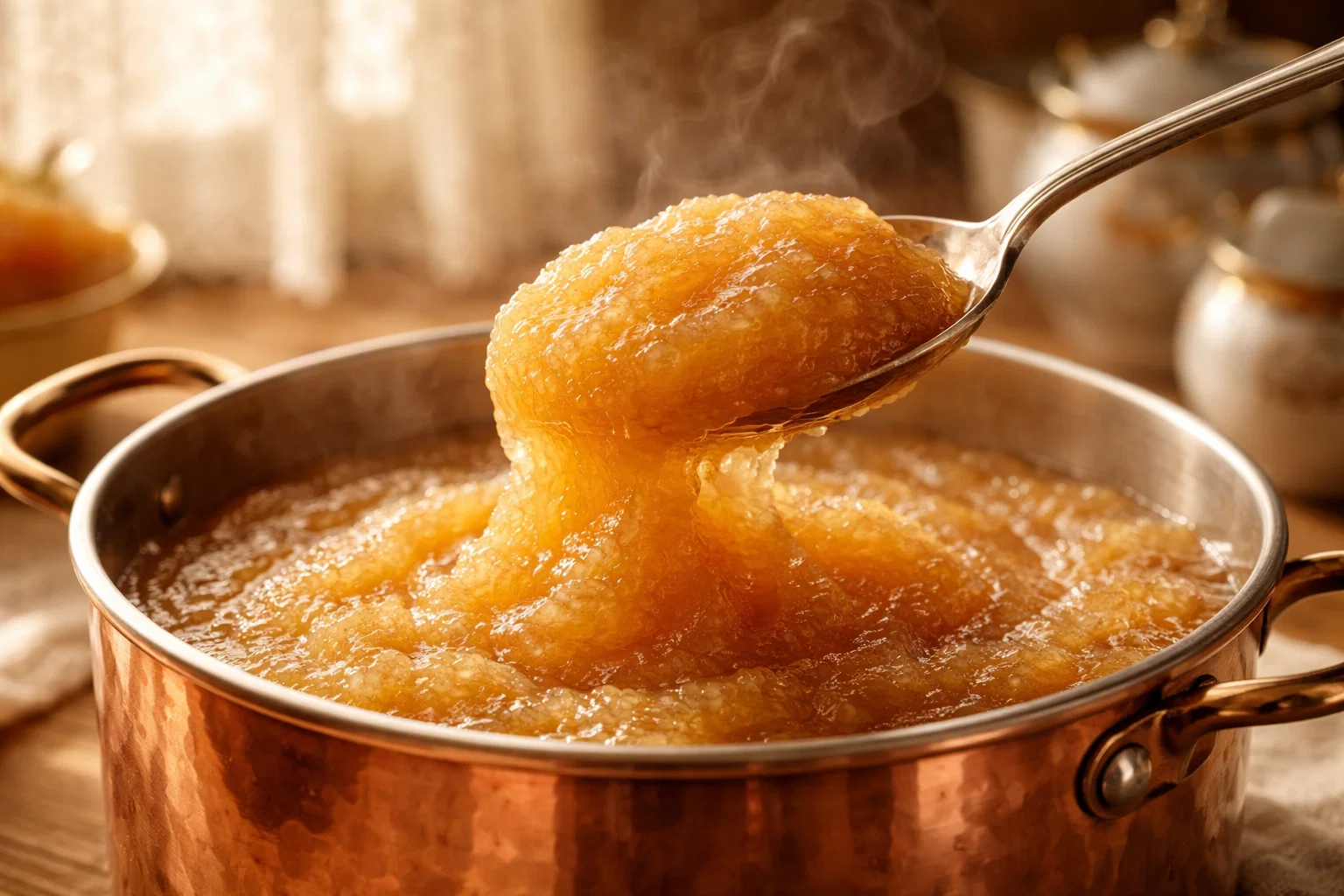 Густое яблочное повидло крупным планом в кастрюле