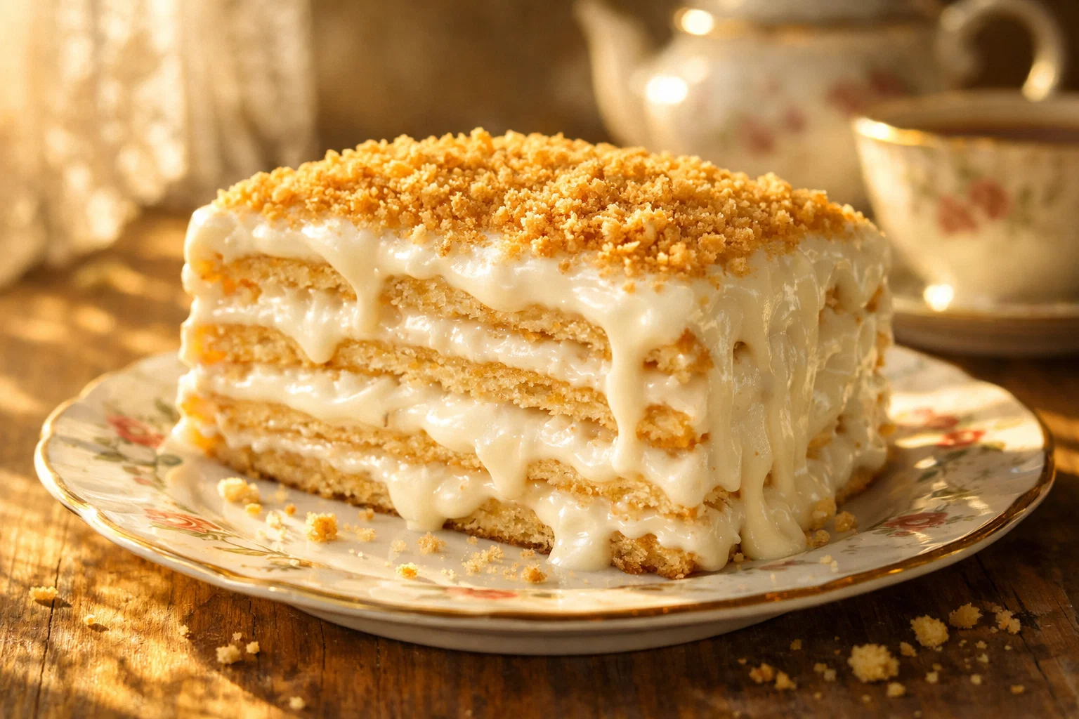 кусочек сметанника на тарелке