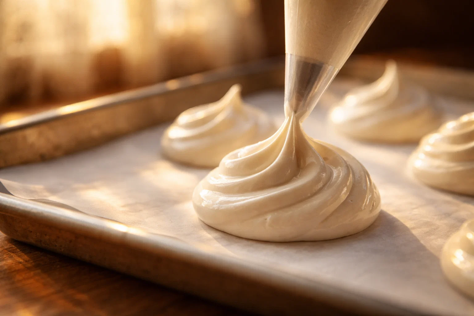 Отсадка безе с плотными пиками на противне