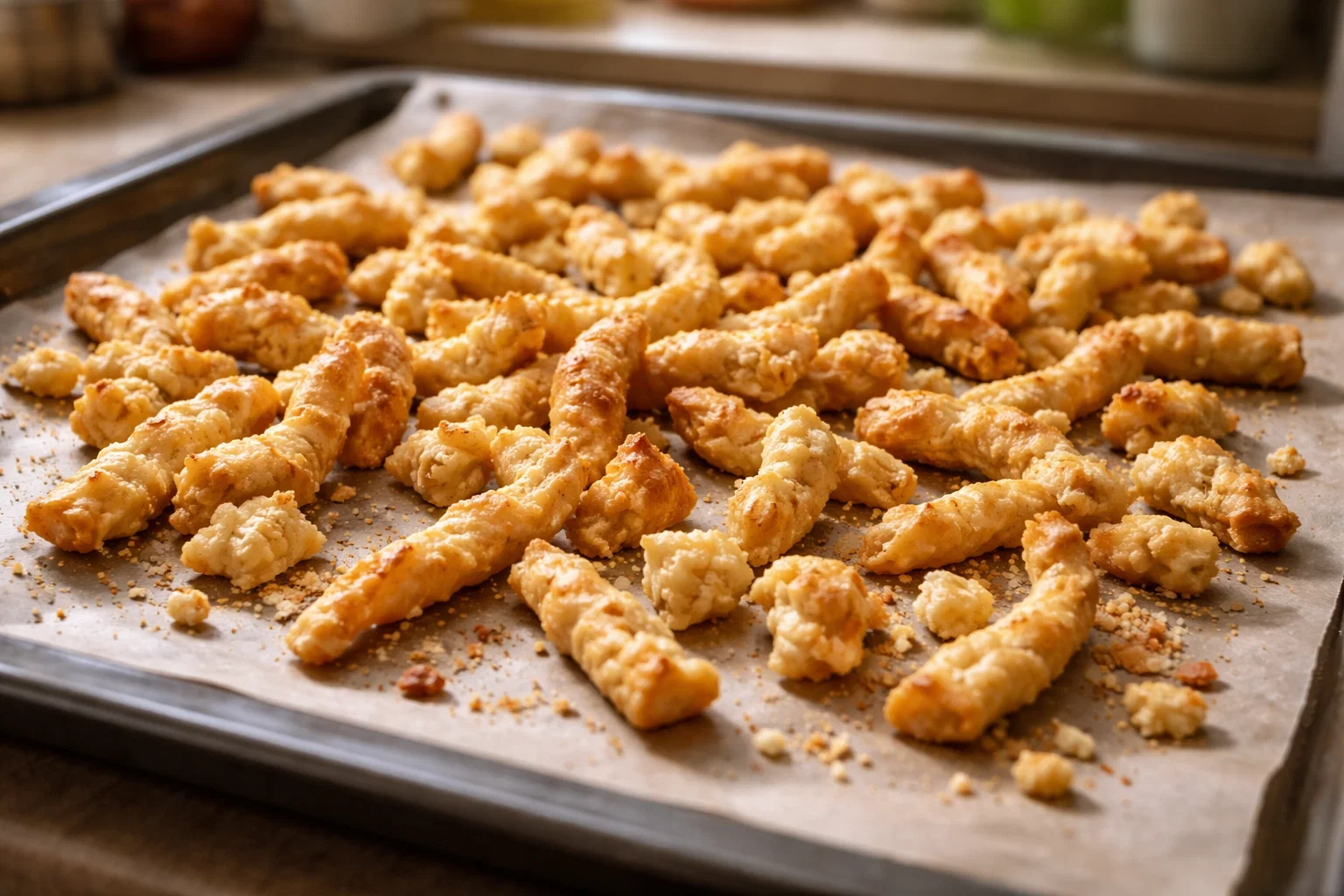 Основа для торта Муравейник — запечённое тесто кусочками на противне, золотистая рассыпчатая структура