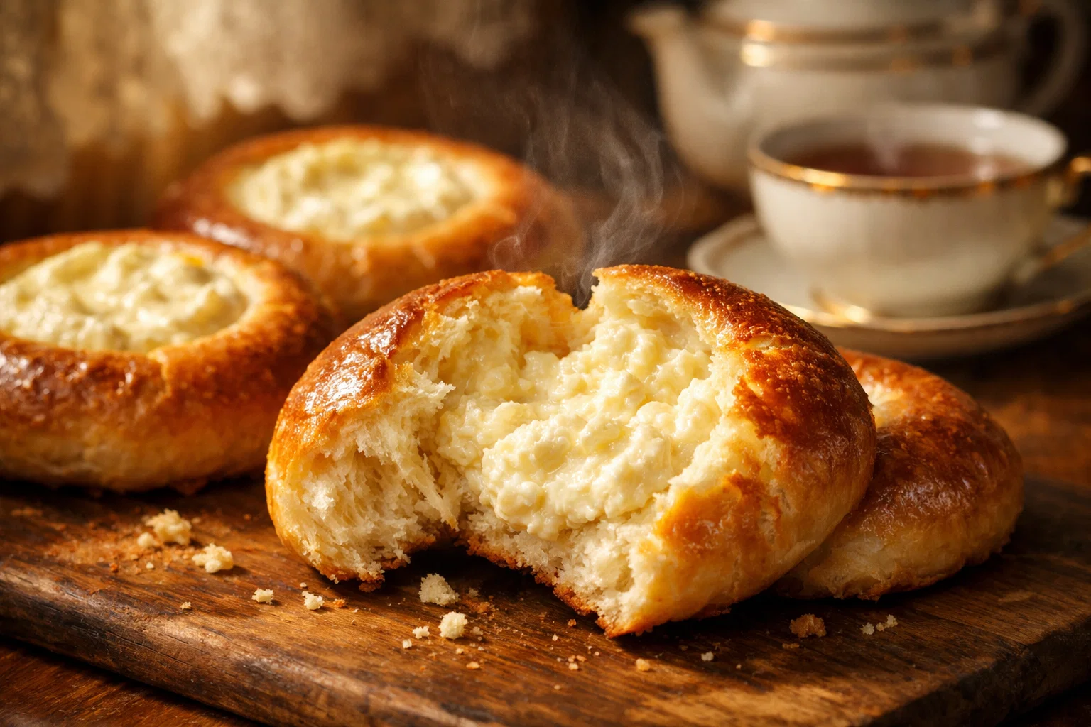 Ватрушки с творогом домашние румяные с нежной начинкой и паром крупный план