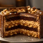 Торт Сникерс с карамелью и арахисом, праздничный шоколадный торт с нежным кремом и красивым разрезом